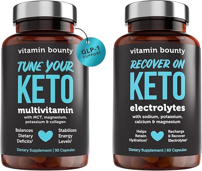 Vitamin Bounty Tune Your Keto Multivitamin + Recover On Keto Electrolytes - Daily Nutrition &amp Keto-Friendly Hydration - 2 Supplement Bundle