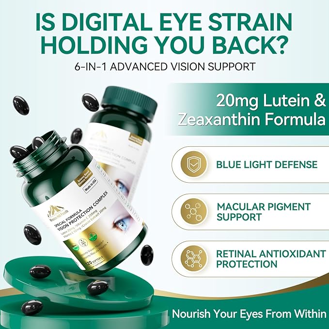 Vision Protection Complex with Lutein Lutein and Zeaxanthin Supplements - 6 in 1 Total Eye Complex Astaxanthin Crocin Vitamin C &amp E 240 Softgels Non-GMO Gluten-Free Supports Eye Health