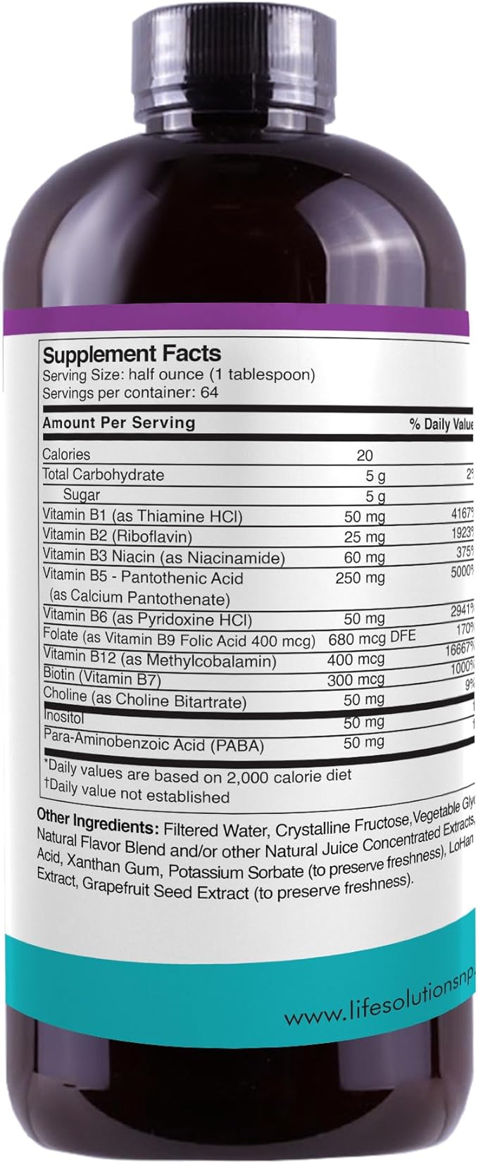 Life Solutions Liquid Super B Complex -32oz Naturally Increase Your Body's Levels of Energy