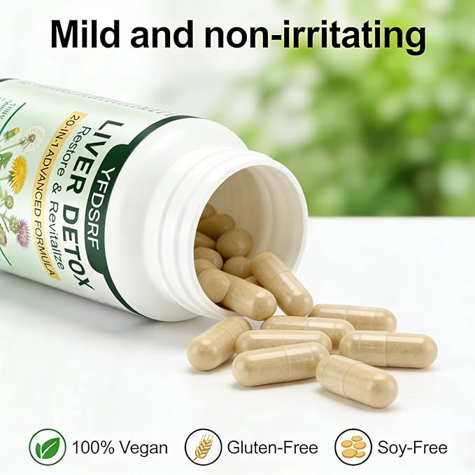 Liver Health Supplement 20-in-1 Advanced Detox Formula containing standardized Milk Thistle Dandelion Root N-acetylcysteine | Supports Natural detoxification and Health Functions 60 Capsules (1)