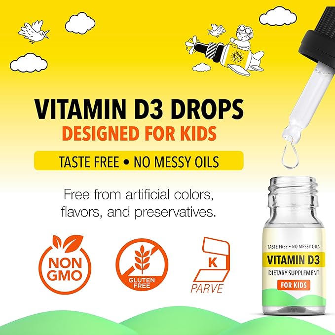 Good Rāz Vitamin D3 Drops for Kids 0.17 fl oz (5 ml) – Taste Free Liquid Dietary Supplement for Kids – Non-GMO Gluten-Free Kosher Daily Liquid Vitamin in Easy Dropper Bottle