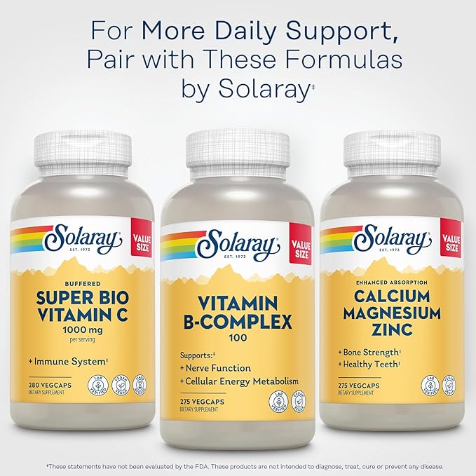 SOLARAY Vitamin B Complex 100mg - Cellular Energy Nerve and Heart Health Support - Supplies All 8 B Complex Vitamins - Vitamin B12 B1 B2 B3 B6 Niacin Folic Acid and Biotin - Vegan 275 Servings