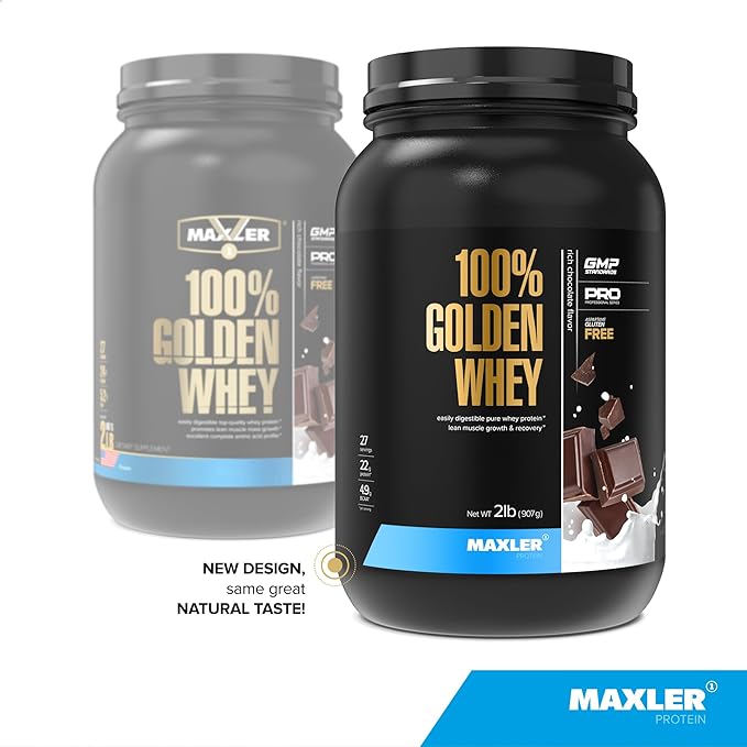 Maxler 100% Golden Whey Protein - 22g of Protein per Serving - Whey Protein Powder for Pre Post Workout - Fast-Absorbing Whey Concentrate Isolate &amp Hydrolysate Blend - Rich Chocolate Protein 2 lb