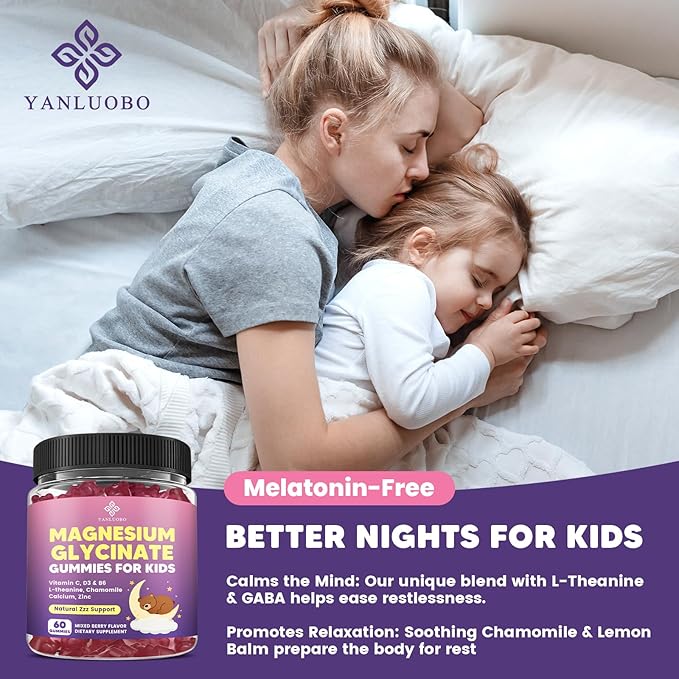 Kids Magnesium Gummies Sleep Gummies Melatonin Free - with Magnesium Glycinate Lemon Balm L-Theanine &amp GABA - Calming Relaxation Support Natural Zzz Relaxation