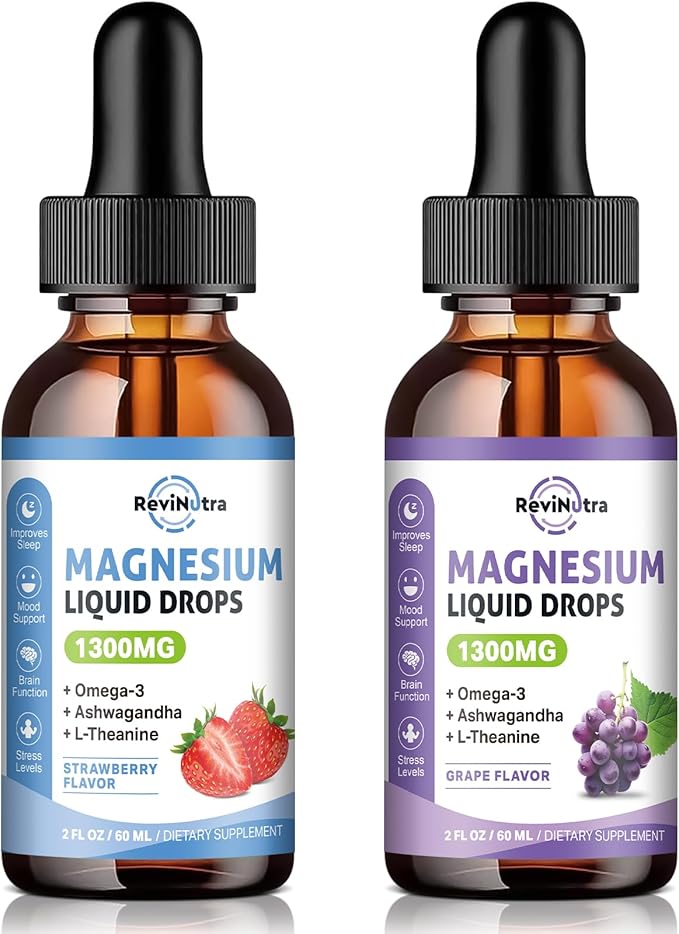 2 Pack Triple Magnesium Complex Liquid Drops Strawberry &amp Grape Flavor