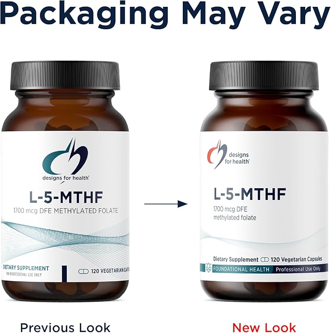 Designs for Health L 5-MTHF - Quatrefolic L Methylfolate Supplement 1mg (1700mcg DFE) - Methylated Folate Supplement for Women &amp Men - Supports Methylation - Non-GMO Gluten Free (120 Capsules)