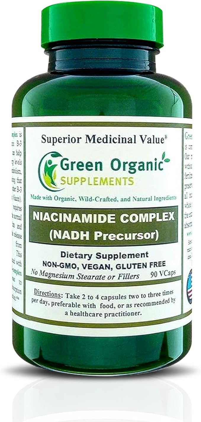 Green Organic Supplements Niacinamide Niacin NAD NADH High Absorbable Non-GMO Gluten-Free (Single)