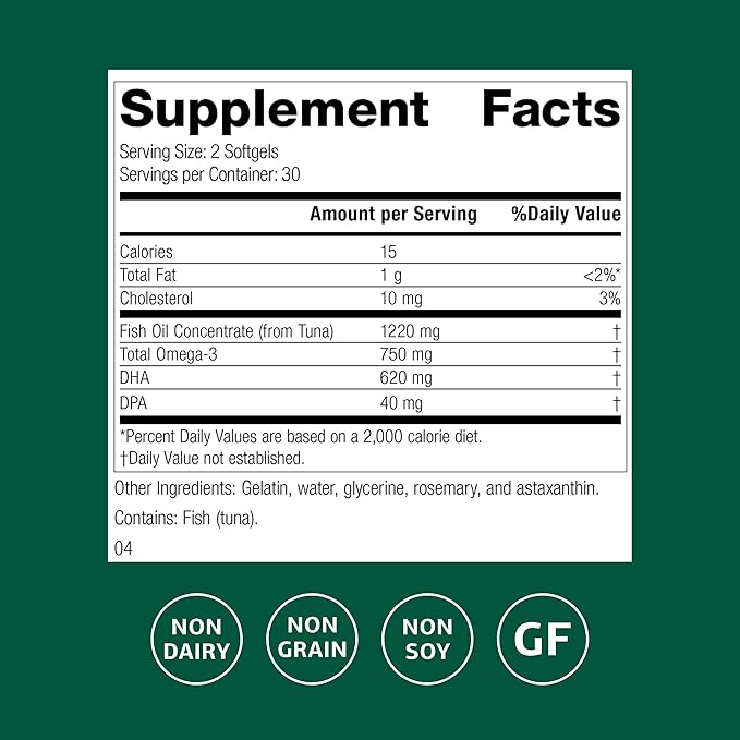 Standard Process Olprima DHA - Omega-3 Supplement for Heart &amp Brain Health - Gluten-Free Non-Dairy &amp Non-Soy - 60 Softgels (30 Servings)