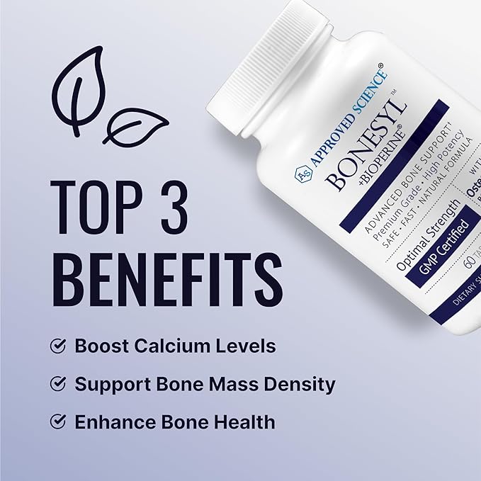 Approved Science Bonesyl - Strengthen Bones Limit Bone Density Loss - Maintain Overall Bone Health - K2 BioPerine and Magnesium - 180 Tablets - Vegan - Made in USA