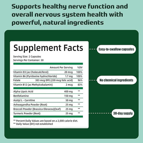 Advanced Nerve Support with B Vitamins &amp Herbal Extracts - 60 Capsules