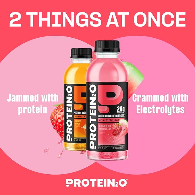 Protein2o Hydration Drink - 2-in-1 Liquid Clear Whey Protein Isolate and Electrolyte Drink - 20g Protein Vitamins B5 B6 - Post-Workout Recovery - 16.9 Fl Oz - 12 Count Variety Pack