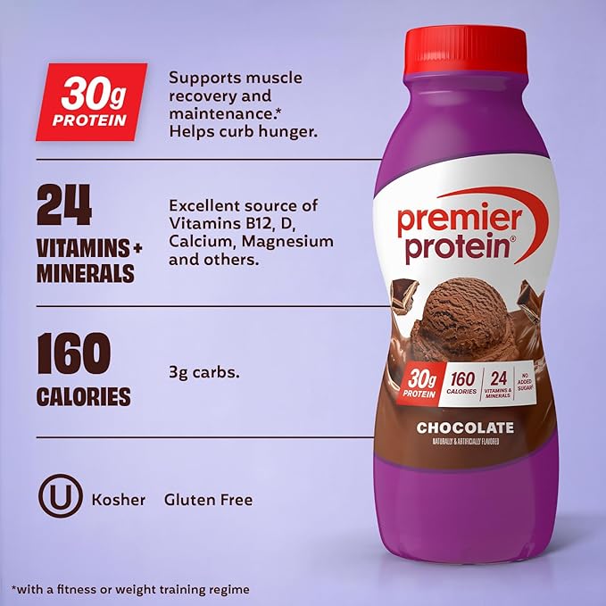 Premier Protein Shake Chocolate 30g Protein No Added Sugar 24 Vitamins &amp Minerals to Support Immune Health 11.5 fl oz 12 Pack