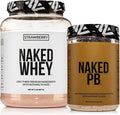 NAKED Strawberry Whey Protein Powder (24 Servings) PB Powdered Peanut Butter 1.5LB (45 Servings) – Grass-Fed Bulk Non-GMO Gluten Free Soy Free Vegan