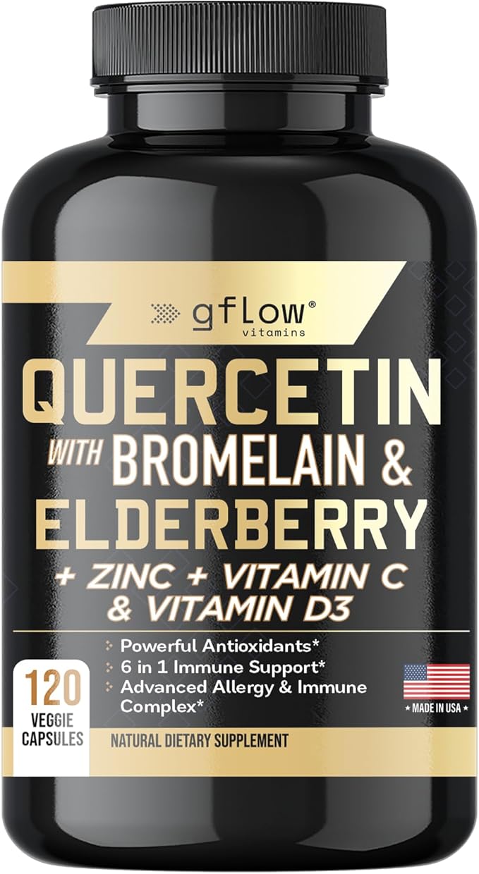 Quercetin with Bromelain Zinc Vitamin C Vitamin D Elderberry - 120 Veggie Capsules Non-GMO Gluten-Free | Immune Support Supplement | Made in USA | 2 Months Supply