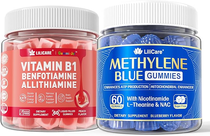 Vitamin B1 &amp Methylated Vitamin B Complex Gummies + Antioxidant &amp Brain Boost Methylene Blue Gummies for Humans