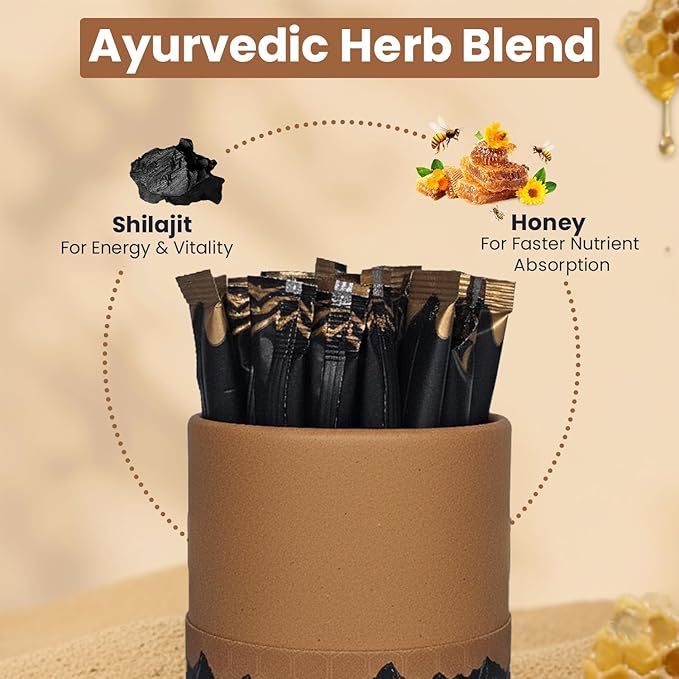 Himalayan Shilajit Honey Sticks with Natural Honey Caramel Flavor – 30 Count 75%+ Fulvic Acid 85+ Trace Minerals Easy Single-Use Energy &amp Immunity Support