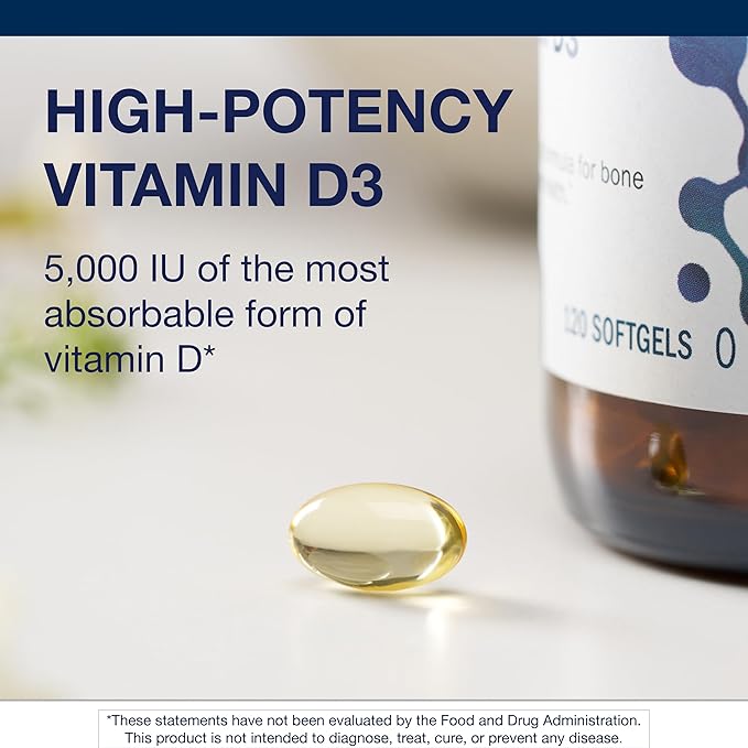 Metagenics Vitamin D3 5000 IU Supplement - High Potency Softgels for Immune Bone &amp Heart Health* - 125 mcg Cholecalciferol in Coconut Oil for Enhanced Absorption* - Non-GMO Gluten-Free - 120 Cou