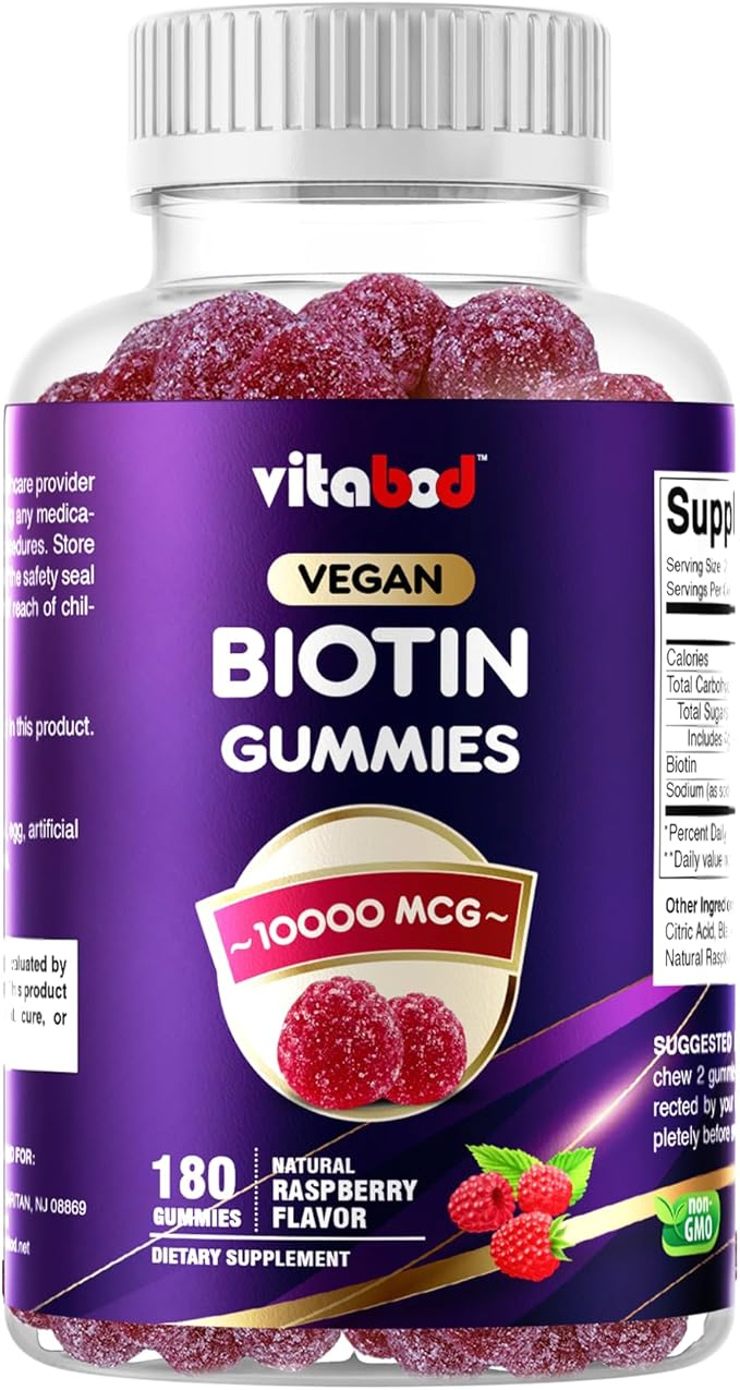 Biotin Gummies 10000 mcg – 180 Vegan Gummies Hair Skin &amp Nails Support for Women Men &amp Kids – Non-GMO Gluten-Free Delicious Flavor