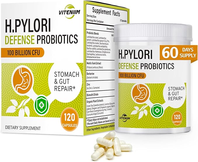 Helicobacter Pylori Defense Probiotics – Formulated with Lactobacillus reuteri Mastic Gum and Berberine 100 Billion CFU Gastritis Digestion &amp Gut Health for Stomach Comfort Vegan 120 Capsul