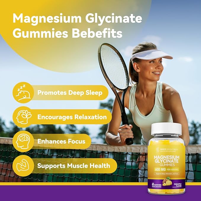Magnesium Glycinate｜Gummies for Adults Sleep Relaxation &amp Focus Pineapple Flavor &amp Liquid with Magnesium Citrate &amp Taurate Strawberry Flavor