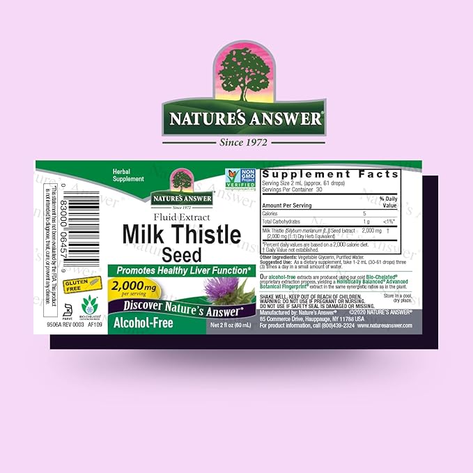Nature's Answer Milk Thistle 2 Ounce Extract - Alcohol Free Non GMO Liver Support Supplement for Everyone - Liver Detox Made in USA