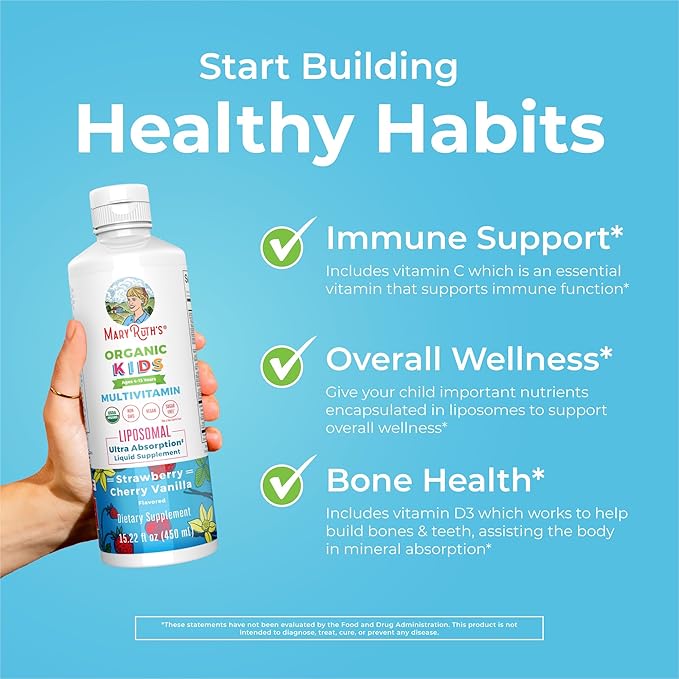 MaryRuth Organics Kids Multivitamin Liposomal (Strawberry Cherry &amp Vanilla) &amp Vitamin D3 Liposomal (Mixed Berry) Clean Label Project Verified® Vitamins for Immunity &amp Overall Wellness Veg