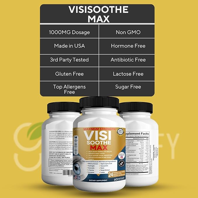 Vision Soothe Max Eye Health Supplement 60 Capsules 24 Herbal Extracts with Vitamins and Minerals Maximum Strength (2)