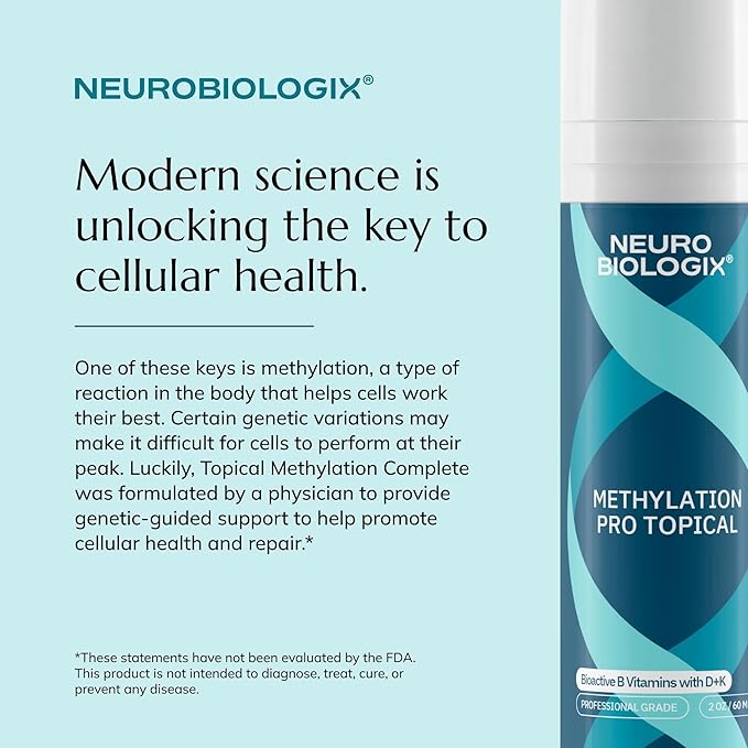 Neurobiologix Methylation Pro Topical for Men and Women Bioactive B Vitamin Cream with Methylfolate B6 B12 D3 &amp K1 Supports Cellular Energy Methylation &amp Nervous System Health 2 Oz 120