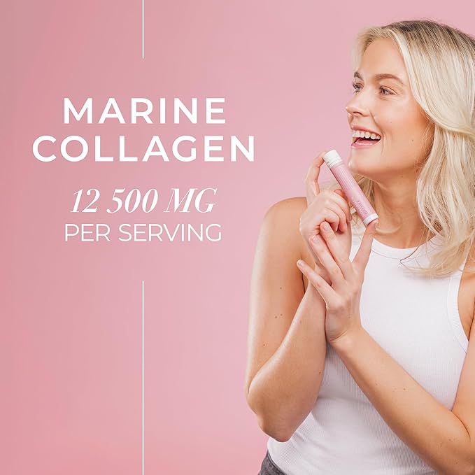 Swedish Collagen Deluxe | 12500 mg Hydrolyzed Marine Collagen Liquid Supplement - 30 x 25 ml Daily Shots | Hyaluronic Acid Biotin and Vitamin C for Healthy Hair Skin Nails and Joints | Sugar-Free