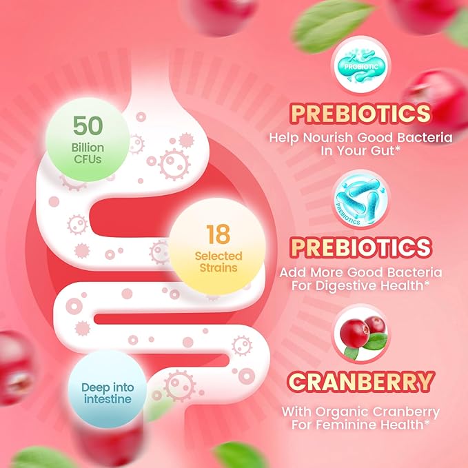VivoNu Viginal Probiotics for Women Women Probiotic Gummies Feminine Balance Gummies Prebiotic Gummy Cranberry Probiotics for Woman Vaginigal Health Yeast Ph Balance| 60 Gummies