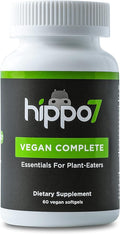 Hippo7 Vegan Complete Multivitamin Vitamin B12 Vitamin D Omega-3 DHA+EPA Calcium Iodine Zinc &amp Iron. (1 Bottle 60 Softgels)