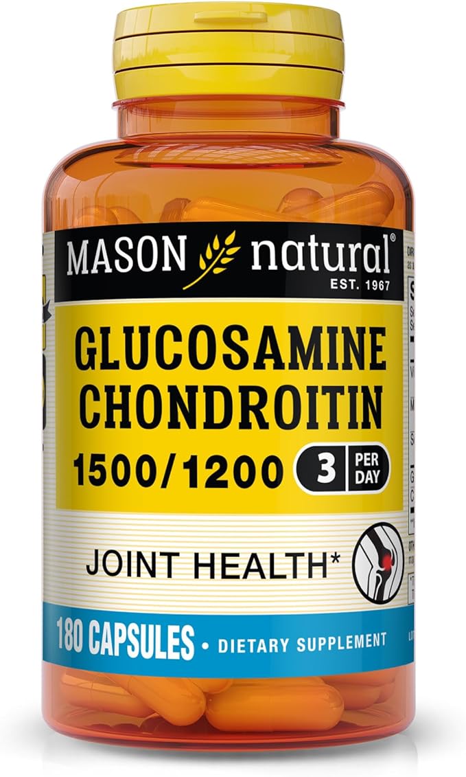 Mason Natural Glucosamine Chondroitin 1500/1200 3 Per Day with Vitamin C Supports Joint Health Improved Flexibility and Mobility 180 Capsules