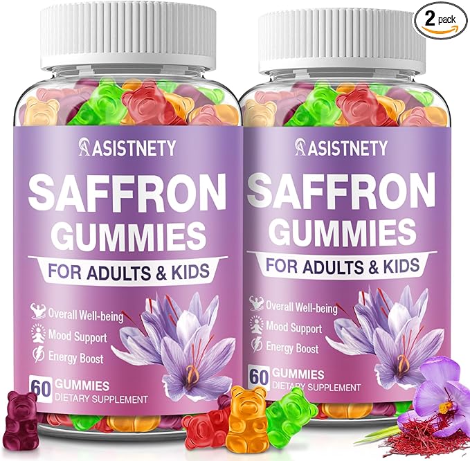 Saffron Gummies for Kids &amp Adults 88.5mg Saffron Extract Cαlm Focus &amp Mood Support Saffron Supplement with L-Theanine St.John's Wort Lemon Balm Magnesium Gentle Nerve &amp Rest Support