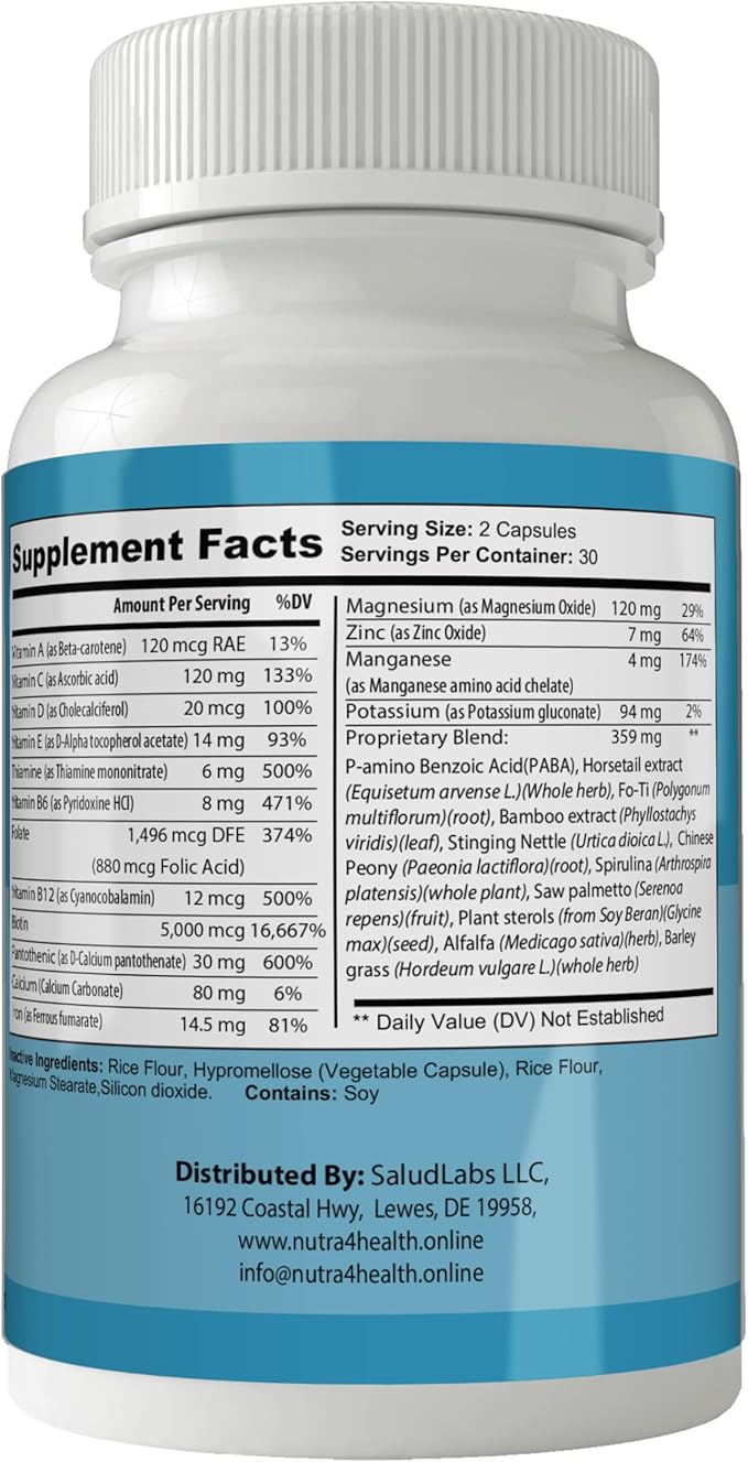 Hairfortin Advanced Hair Growth Vitamins and Minerals - Extra Strength Formula for Hair Skin and Nails with Biotin - Gluten Free 60 Capsules
