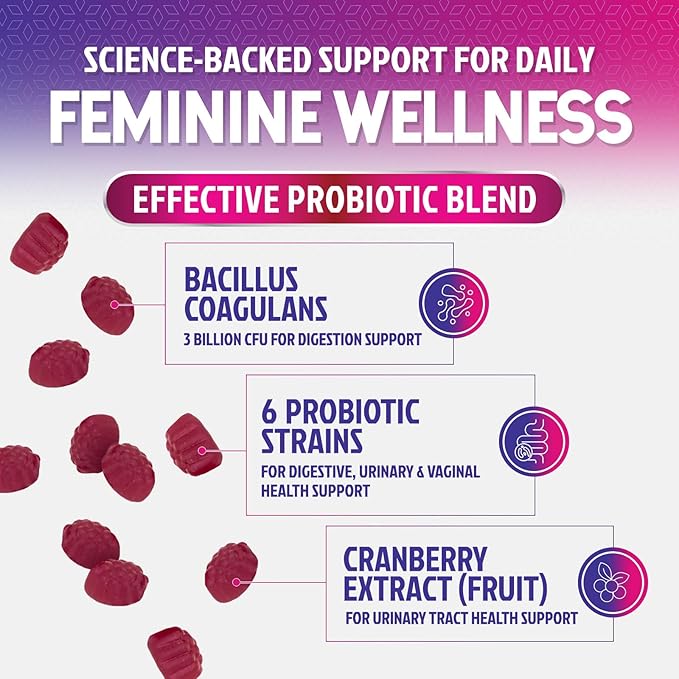 Nature's Nutrition Probiotics for Women Gummies with Cranberry - 6 Premium Strains for PH Balance Digestive Health Vaginal &amp Immune Support Women's Probiotic Gummy for Feminine Health - 120 Gum