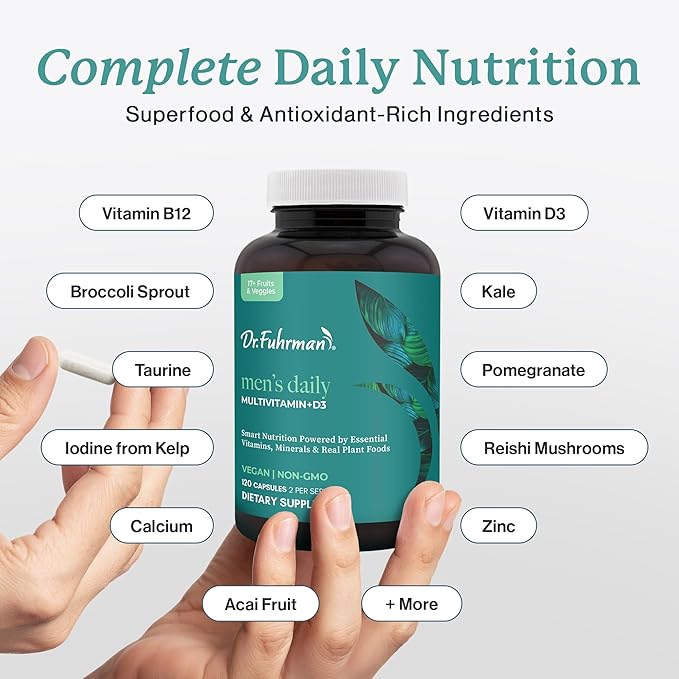 Dr. Fuhrman 2 Month Supply Multivitamin for Men + D3 Vitamin for Immune Support | Vegan Formula Womens Multivitamin with B12 &amp Zinc | Whole Food multivitamin with 17 Fruits &amp Veggies