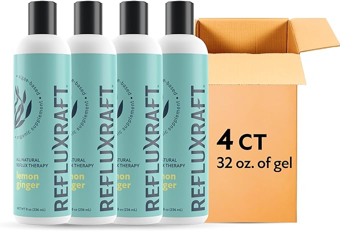 Acid Reflux Therapy Organic Alginate Rapid &amp Long Lasting Gerd LPR &amp Digestion Symptom Support Zero Sugar Gluten Free Low Sodium Lemon Ginger 47 Gel Servings Per 8 OZ Bottle 4 Pack