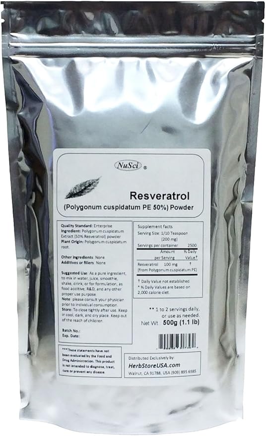 Pure Resveratrol Powder Standardized 50% Extracted from Polygonum Cuspidatum Root (500 Grams (1.1 lb))