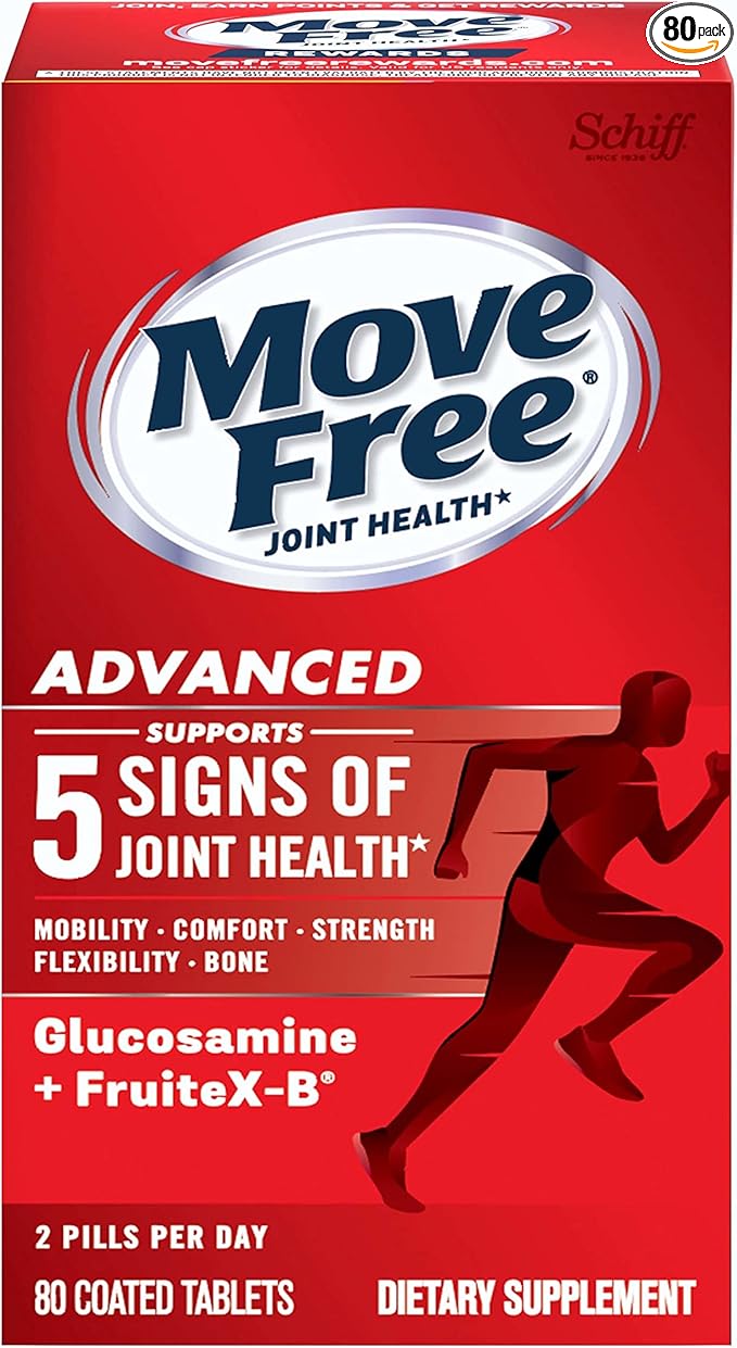 Move Free Advanced Glucosamine Chondroitin + Calcium Fructoborate Joint Support Supplement Supports Mobility Comfort Strength Flexibility &amp Bone - 80 Tablets (40 servings)*