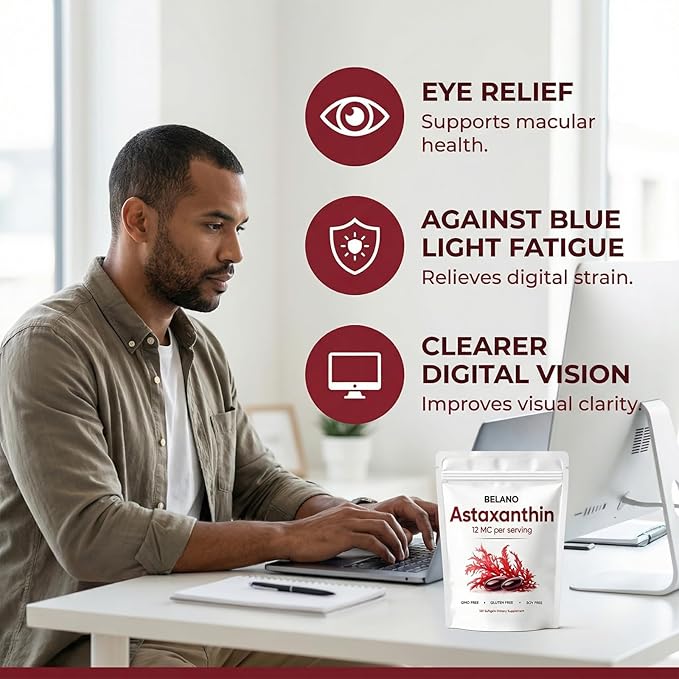 Astaxanthin 12mg Rovina Astaxanthin Supplements Softgels Supports Immune System Skin Eye and Joint Health for Daily Wellness Easy-to-Swallow Non-GMO Gluten Free 120 Softgels