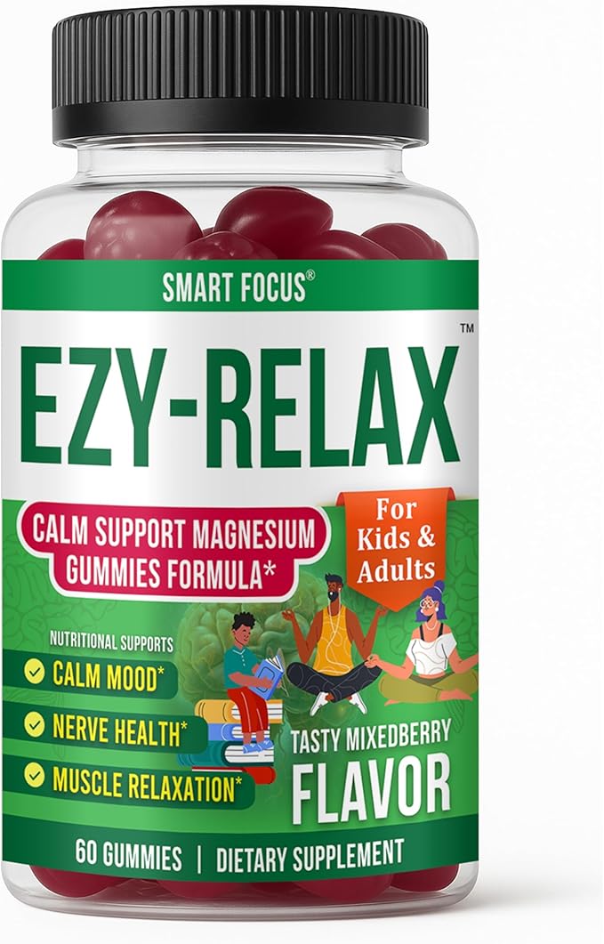Ezy-Relax Magnesium Gummies for Kids Teen Vitamins – Magnesium Supplements for Men and Women – Calm Gummies for Relax Support – Kids Magnesium Childrens Vitamins – 60 Count