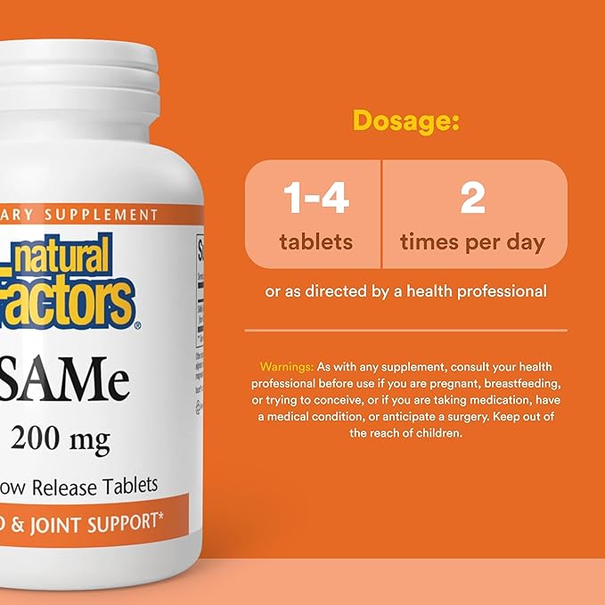 Natural Factors SAMe 200 mg Helps Elevate Mood and Improve Joint Health 60 tablets (60 servings)