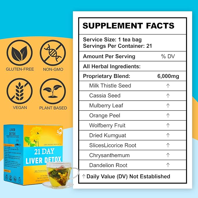 Aromlife Milk Thistle Liver Tea 42 Teabags Dandelion Wolfberry Chrysanthemum Tea Caffeine-Free Natural Liver Teas with Milk Thistle &amp Dandelion Root