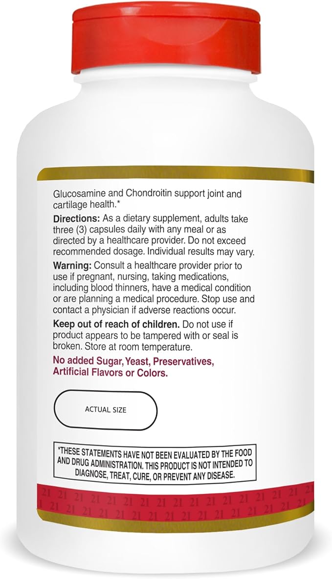 21st Century Double Strength Glucosamine Chondroitin (210 Count) Dietary Supplement for Joint &amp Cartilage Health Supports Active Lifestyle Non-GMO Gluten-Free Joint Supplements for Men &amp W