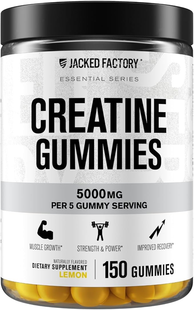 Jacked Factory Creatine Monohydrate Gummies (150 Gummies Lemon) &amp Creatine Monohydrate Powder (30 Servings Unflavored)