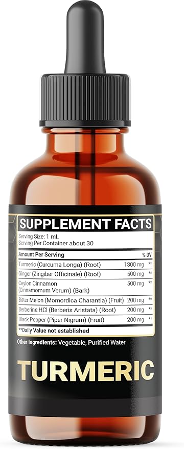 6in1 Liquid Turmeric Curcumin with Ginger Berberine Ceylon Cinnamon Bitter Melon Black Pepper - Drops Extract for Joint Support - 2Packs of 1 Fl Oz