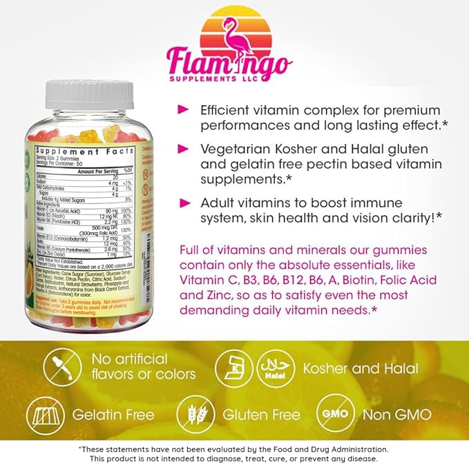 Multivitamin Gummies | Vegan Friendly Kosher Halal NO Gluten or Gelatin no GMO| for Men Women &amp Kids| 3 Natural Flavors | Vitamins C B3 B12 Biotin Zinc &amp More| 100 Gummies