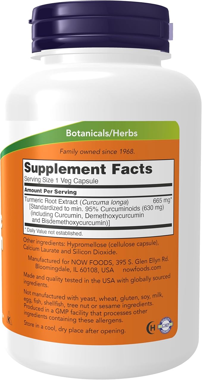 NOW Foods Supplements Turmeric Curcumin Derived from Turmeric Root Extract Herbal Supplement 120 Veg Capsules