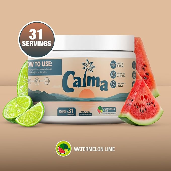 Calma – Watermelon Lime Calming Drink Mix Magnesium Glycinate &amp Citrate with KSM-66 Ashwagandha L-Theanine &amp Vitamin D3 (CELLg8) – Sugar Free Non-GMO – 31 Servings