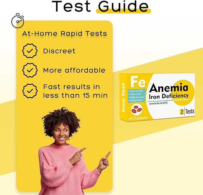 Iron Deficiency at Home Test Kit – 2 - Pack Anemia Iron Test Kit for Quick Response and Accurate Results. Suitable for Both.